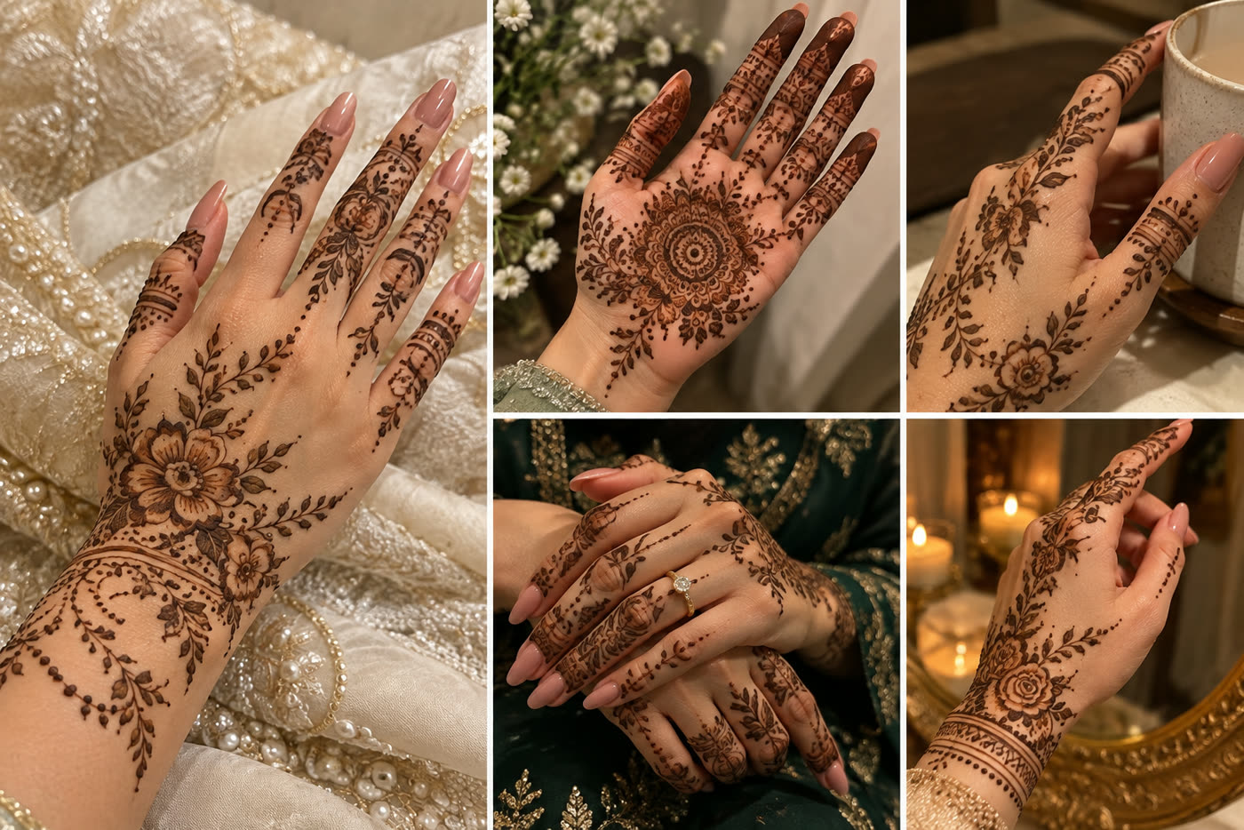 Collage of mehedi designs for Eid and parties